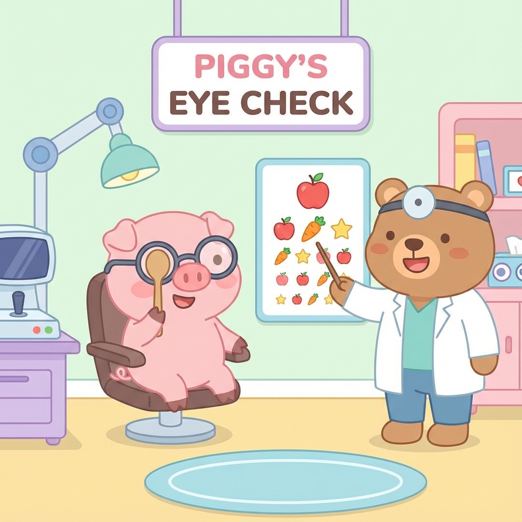 Piggy getting an eye exam