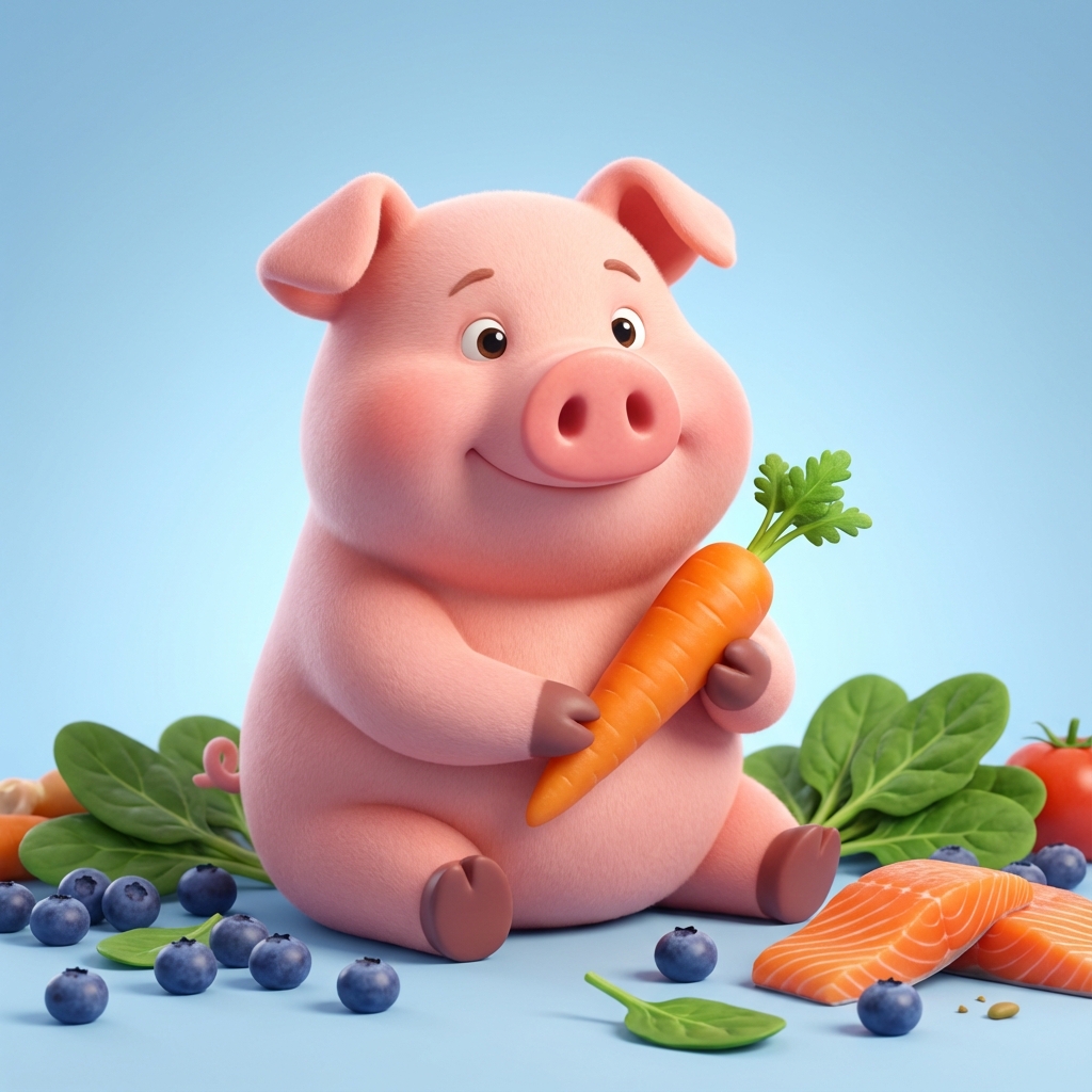 Piggy with healthy vegetables