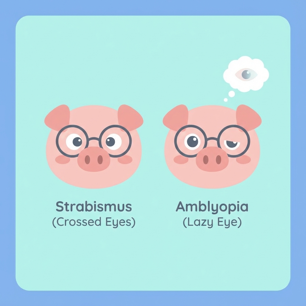 Illustration comparing Amblyopia and Strabismus